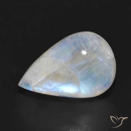 Pedra da Lua Arco-Íris Branco azulado Natural 6.93ct, Formato de pêra, Translúcido