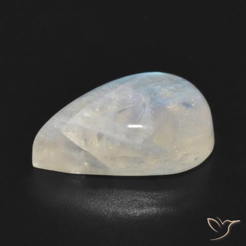 Pedra da Lua Arco-Íris Branco azulado Natural 6.93ct, Formato de pêra, Translúcido