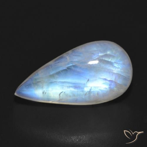 7.64ct Natural Branco azulado Pedra da Lua Arco-Íris, Formato de pêra, Translúcido