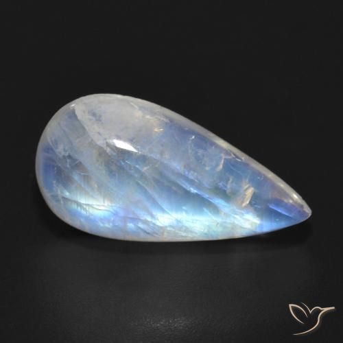 Pedra da Lua Arco-Íris Branco azulado Natural 7.64ct, Formato de pêra, Translúcido
