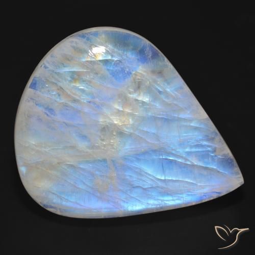Pedra da Lua Arco-Íris Branco azulado Natural 76.92ct, Formato de pêra, Translúcido