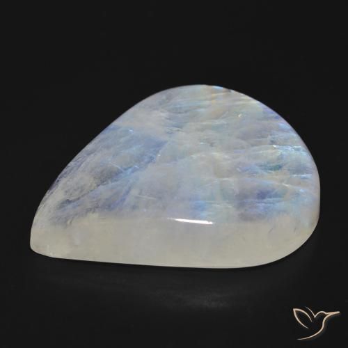 Pedra da Lua Arco-Íris Branco azulado Natural 76.92ct, Formato de pêra, Translúcido