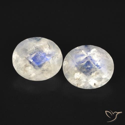 2.16ctw Natural Branco azulado Pedra da Lua Arco-Íris, oval, Transparente