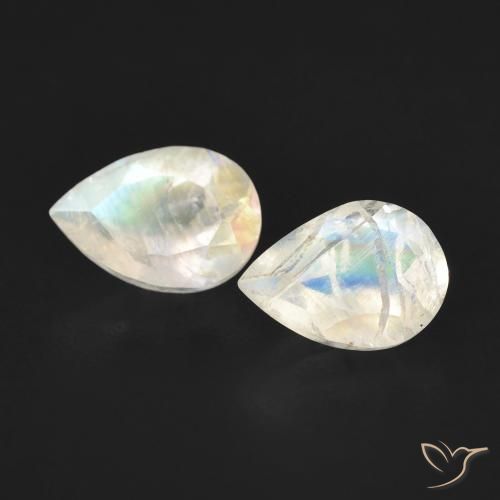 0.88ctw Natural Branco azulado Pedra da Lua Arco-Íris, Formato de pêra, Transparente