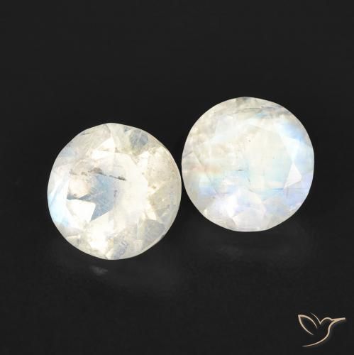 Pedras preciosas de Pedra da Lua Arco-Íris Branco azulado natural de 1.03 ct, Redondo, Transparente