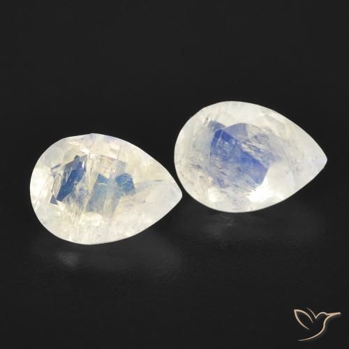 Pedras preciosas de Pedra da Lua Arco-Íris Branco azulado natural de 1.28 ct, Formato de pêra, Transparente