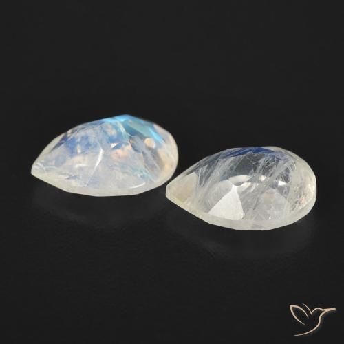 Pedras preciosas de Pedra da Lua Arco-Íris Branco azulado natural de 1.28 ct, Formato de pêra, Transparente