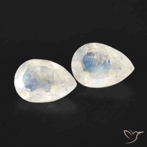 Pedras preciosas de Pedra da Lua Arco-Íris Branco azulado natural de 1.13 ct, Formato de pêra, Transparente