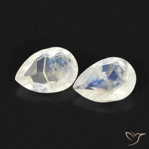 Pedras preciosas de Pedra da Lua Arco-Íris Branco azulado natural de 1.02 ct, Formato de pêra, Transparente