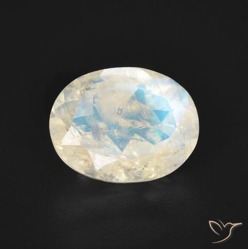 Pedra da Lua Arco-Íris Branco azulado Natural 1.71ct, oval, Transparente