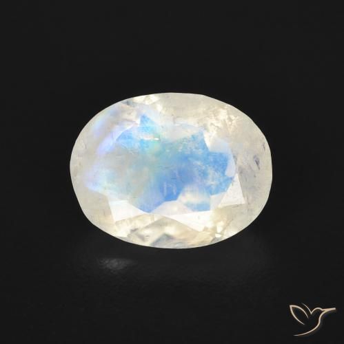 1.55ct Natural Branco azulado Pedra da Lua Arco-Íris, oval, Transparente
