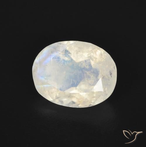 Pedra da Lua Arco-Íris Branco azulado Natural 1.55ct, oval, Transparente