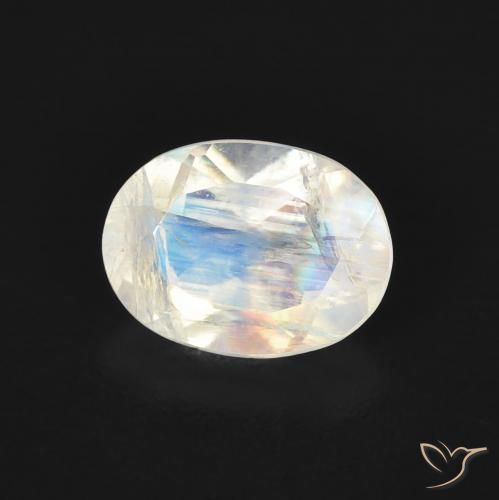 Pedra da Lua Arco-Íris Branco azulado Natural 1.14ct, oval, Transparente