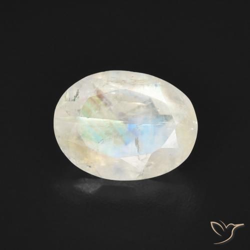 1.39ct Natural Branco azulado Pedra da Lua Arco-Íris, oval, Transparente