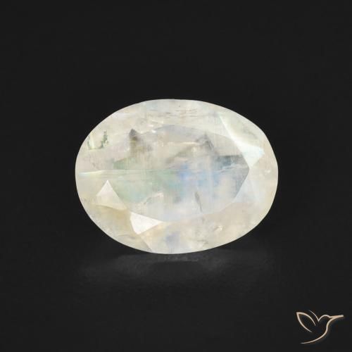 Pedra da Lua Arco-Íris Branco azulado Natural 1.39ct, oval, Transparente
