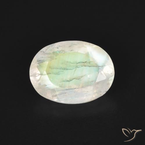 1.07ct Natural Branco azulado Pedra da Lua Arco-Íris, oval, Transparente