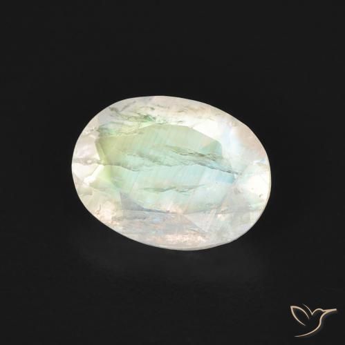 Pedra da Lua Arco-Íris Branco azulado Natural 1.07ct, oval, Transparente