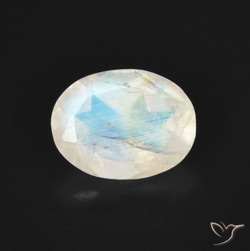 1.06ct Natural Branco azulado Pedra da Lua Arco-Íris, oval, Transparente