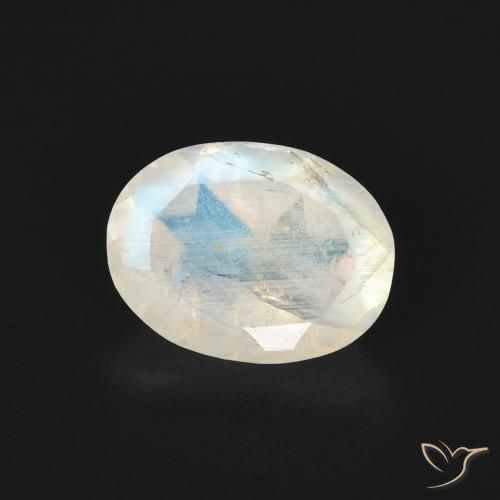 Pedra da Lua Arco-Íris Branco azulado Natural 1.06ct, oval, Transparente