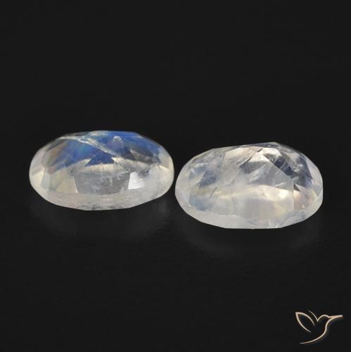 Pedras preciosas de Pedra da Lua Arco-Íris Branco azulado natural de 0.96 ct, oval, Transparente