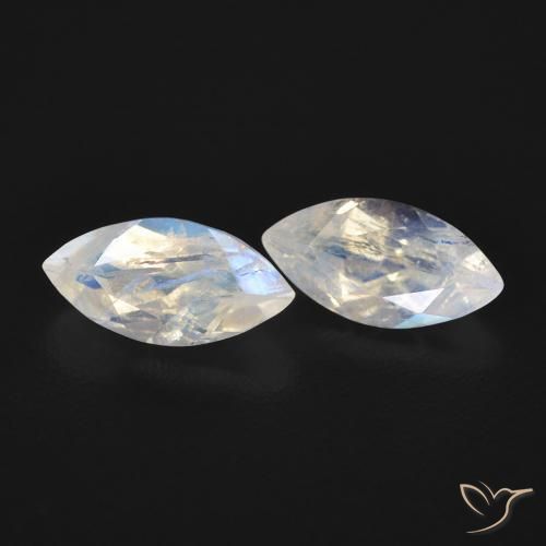 Pedras preciosas de Pedra da Lua Arco-Íris Branco azulado natural de 1.15 ct, Marquesa, Transparente