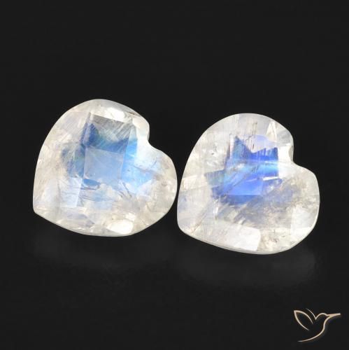 1.34ctw Natural Branco azulado Pedra da Lua Arco-Íris, Coração, Transparente