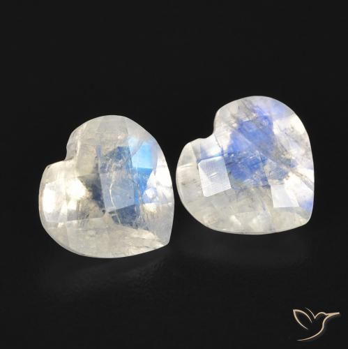 Pedras preciosas de Pedra da Lua Arco-Íris Branco azulado natural de 1.34 ct, Coração, Transparente