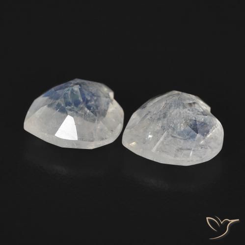 Pedras preciosas de Pedra da Lua Arco-Íris Branco azulado natural de 1.34 ct, Coração, Transparente