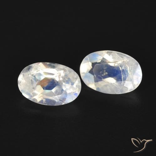 Pedras preciosas de Pedra da Lua Arco-Íris Branco azulado natural de 0.79 ct, oval, Transparente