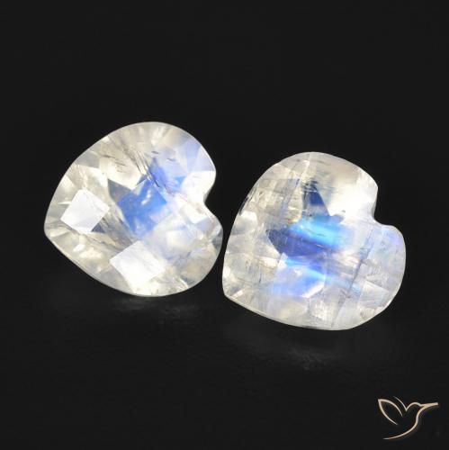 1.21ctw Natural Branco azulado Pedra da Lua Arco-Íris, Coração, Transparente