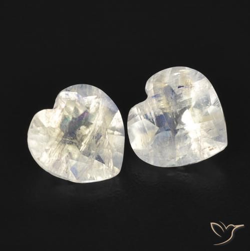 Pedras preciosas de Pedra da Lua Arco-Íris Branco azulado natural de 1.21 ct, Coração, Transparente