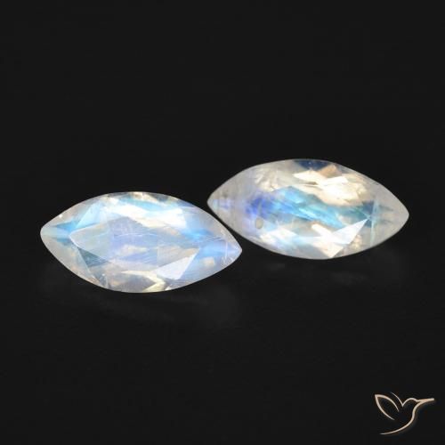 0.97ctw Natural Branco azulado Pedra da Lua Arco-Íris, Marquesa, Transparente