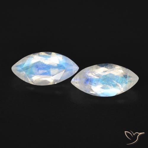 Pedras preciosas de Pedra da Lua Arco-Íris Branco azulado natural de 0.97 ct, Marquesa, Transparente