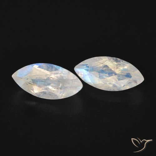 Pedras preciosas de Pedra da Lua Arco-Íris Branco azulado natural de 1.18 ct, Marquesa, Transparente