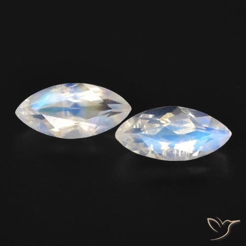1.07ctw Natural Branco azulado Pedra da Lua Arco-Íris, Marquesa, Transparente