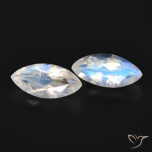 Pedras preciosas de Pedra da Lua Arco-Íris Branco azulado natural de 1.07 ct, Marquesa, Transparente