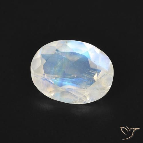 Pedra da Lua Arco-Íris Branco azulado Natural 1.10ct, oval, Transparente