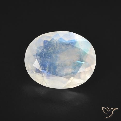 2.57ct Natural Branco azulado Pedra da Lua Arco-Íris, oval, Transparente