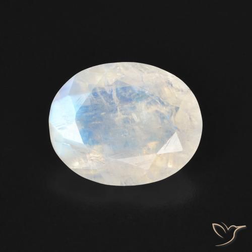 3.00ct Natural Branco azulado Pedra da Lua Arco-Íris, oval, Transparente
