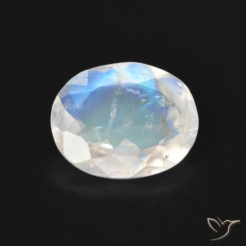 Pedra da lua arco-íris branco natural 2,54ct, corte oval, transparente