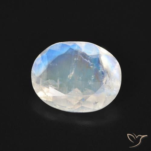 Pedra da lua arco-íris branco natural 2,54ct, corte oval, transparente