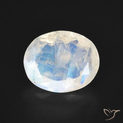 2.58ct Natural Branco azulado Pedra da Lua Arco-Íris, oval, Transparente