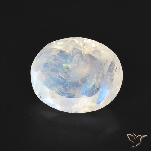Pedra da Lua Arco-Íris Branco azulado Natural 2.58ct, oval, Transparente