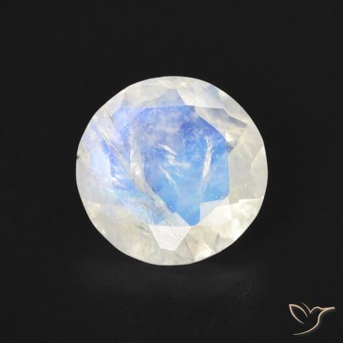 1.47ct Natural Branco azulado Pedra da Lua Arco-Íris, Redondo, Transparente