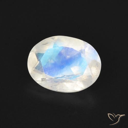 Pedra da Lua Arco-Íris Branco azulado Natural 1.30ct, oval, Transparente