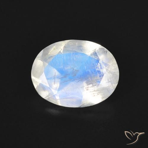 1.38ct Natural Branco azulado Pedra da Lua Arco-Íris, oval, Transparente