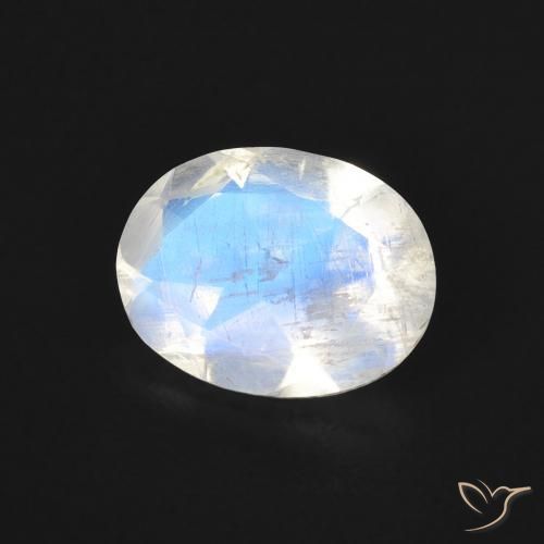 Pedra da Lua Arco-Íris Branco azulado Natural 1.38ct, oval, Transparente