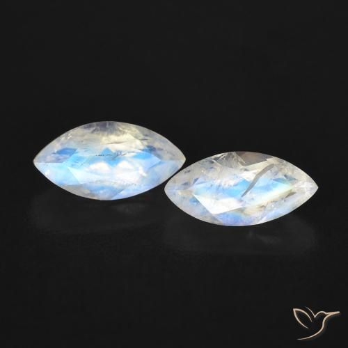 1.15ctw Natural Branco azulado Pedra da Lua Arco-Íris, Marquesa, Transparente