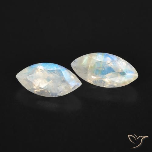 Pedras preciosas de Pedra da Lua Arco-Íris Branco azulado natural de 1.24 ct, Marquesa, Transparente