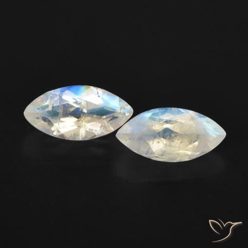 1.08ctw Natural Branco azulado Pedra da Lua Arco-Íris, Marquesa, Transparente